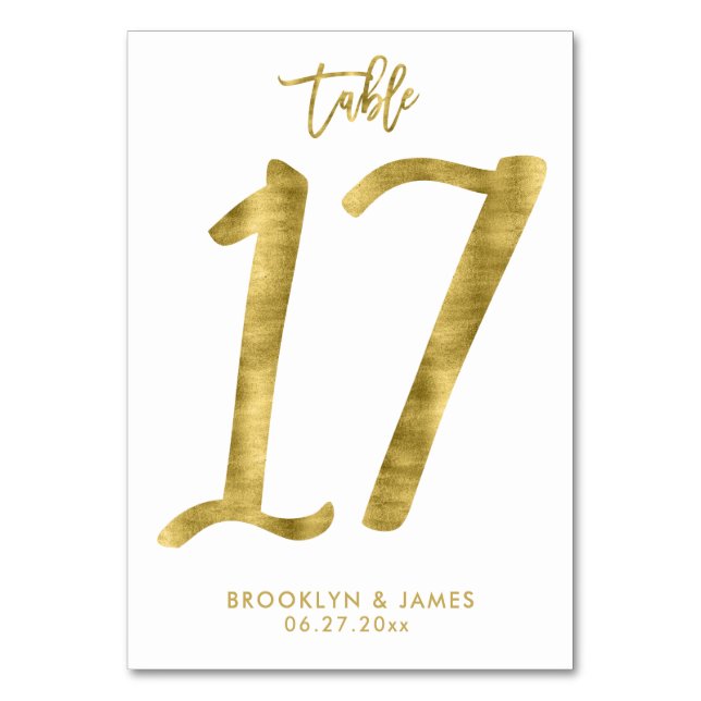 Wedding Table Numbers Gold Foil Effect Number 17 (Front)