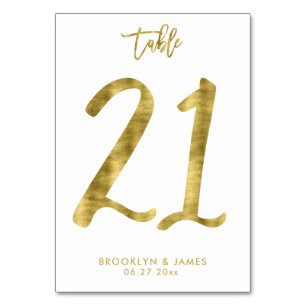 Wedding Table Numbers Gold Foil Effect Number 21