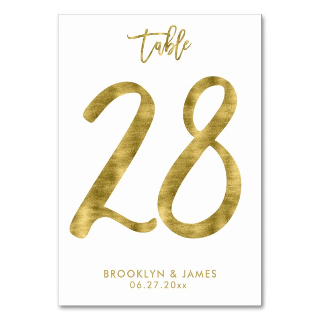 Wedding Table Numbers Gold Foil Effect Number 28 (Front)