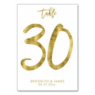 Wedding Table Numbers Gold Foil Effect Number 30