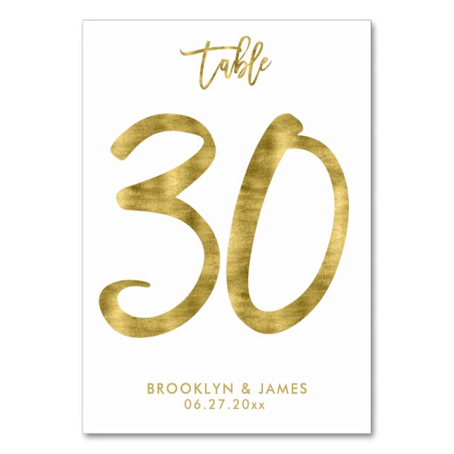 Wedding Table Numbers Gold Foil Effect Number 30 (Front)
