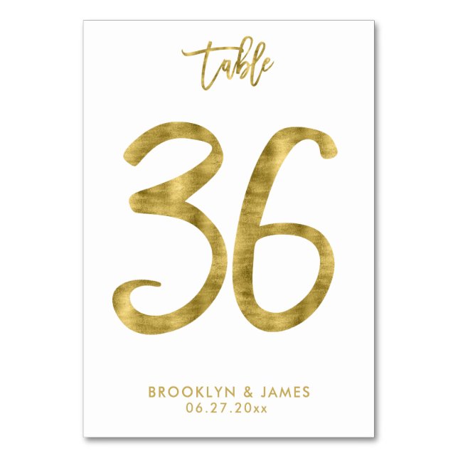 Wedding Table Numbers Gold Foil Effect Number 36 (Front)