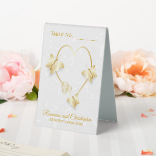 Wedding Table Numbers Gold Heart Butterflies