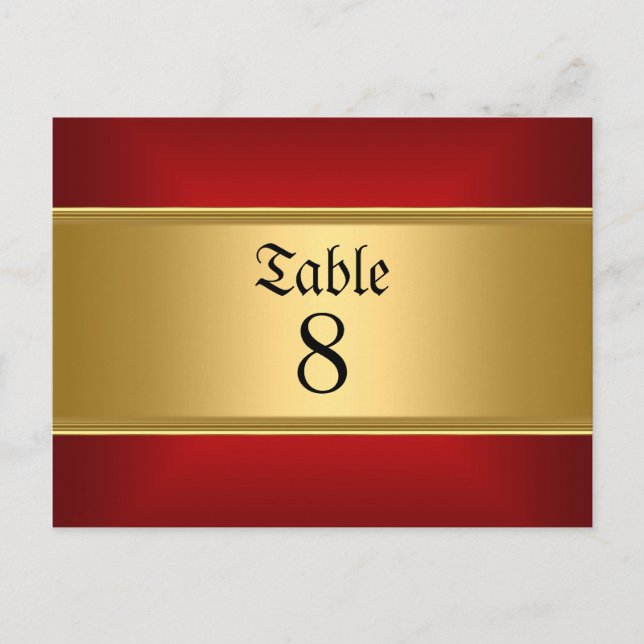 Wedding table Numbers Gold Red Postcard (Front)