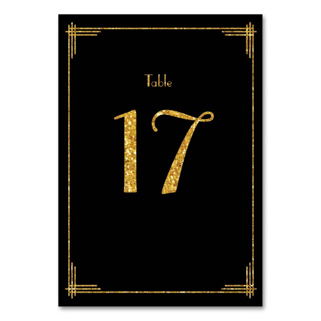 Wedding Table Numbers Gold Sequins Art Deco 17 (Front)