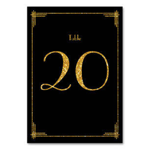 Wedding Table Numbers Gold Sequins Art Deco 20