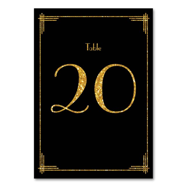 Wedding Table Numbers Gold Sequins Art Deco 20 (Front)