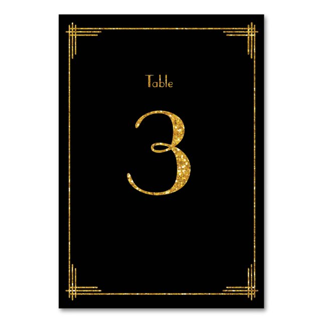 Wedding Table Numbers Gold Sequins Art Deco 3 (Front)