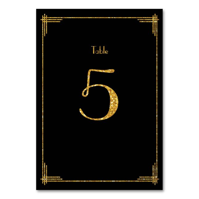 Wedding Table Numbers Gold Sequins Art Deco 5 (Front)