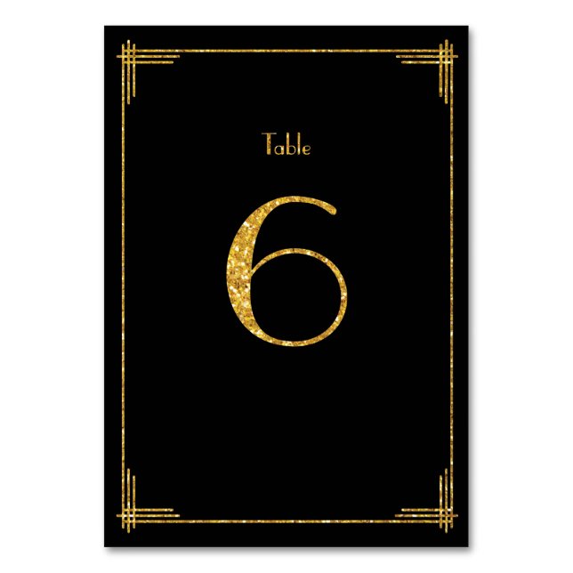 Wedding Table Numbers Gold Sequins Art Deco 6 (Front)