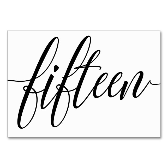 Wedding Table Numbers - Luxe Typography - Black 15 (Front)