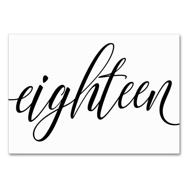 Wedding Table Numbers - Luxe Typography - Black 18 (Front)