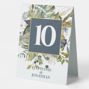 Wedding Table Numbers-Modern Blue Green Botanical
