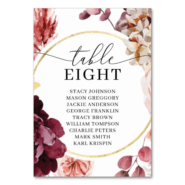 Wedding Table Numbers Seating Chart (Front)