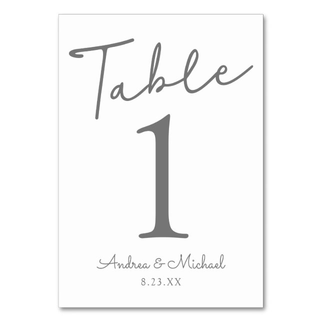 Wedding Table Numbers | Signature Script (Grey) 1 (Front)