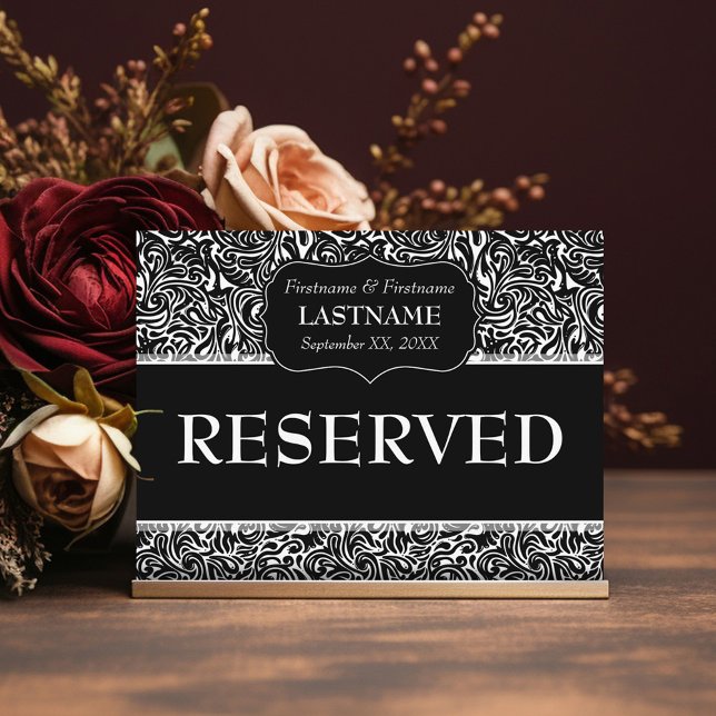 Wedding Table RESERVED Sign Modern Pattern Postcard (Black Modern Wedding - Reserved table Sign)