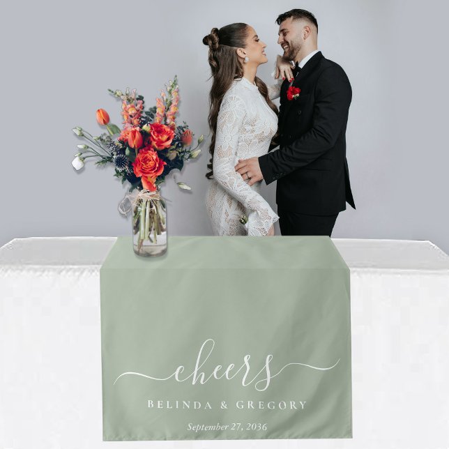 Wedding Table Runner Personalised Sage Green Tapestry (Wedding Table Runner Personalized Sage Green Tapestry)