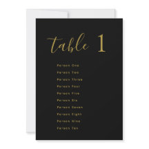 Wedding Table Seating Chart Cards | Gold on Black