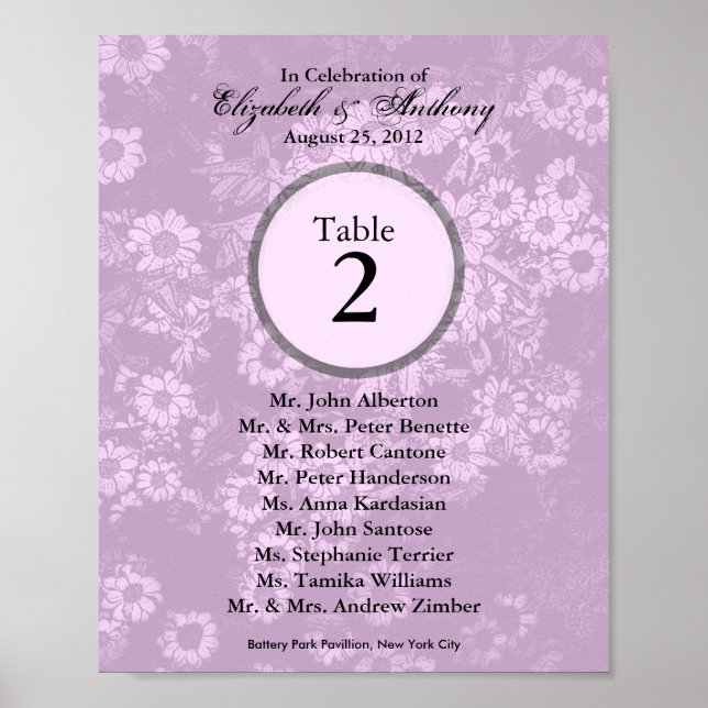 Wedding Table Seating Chart Print Tint Pink 1 (Front)