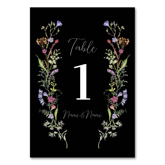 Wedding Table Wildflowers Floral Ditsy Dark Table Number (Front)