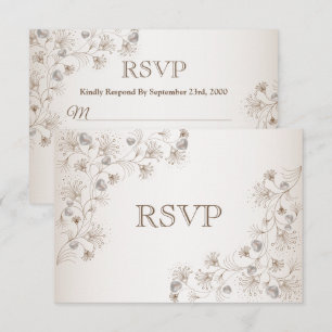 Wedding Tan Floral Heart Pattern Elegant Vintage RSVP Card