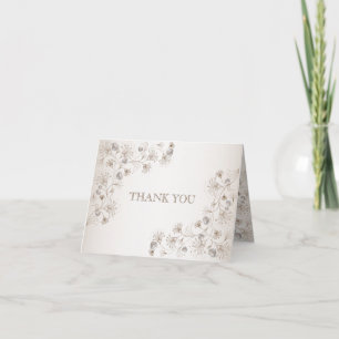 Wedding Tan Floral Heart Pattern Elegant Vintage Thank You Card