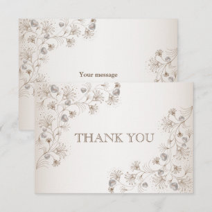 Wedding Tan Floral Heart Pattern Elegant Vintage Thank You Card