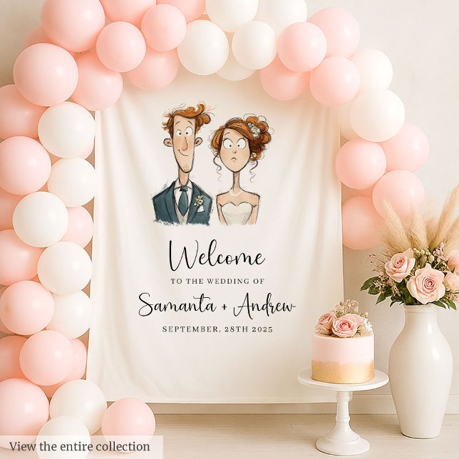 Wedding Tapestry Quirky Couple Watercolor Bride  (Wedding Tapestry Quirky Couple Watercolor Bride Groom)