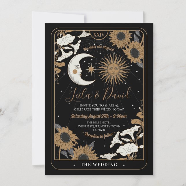 Wedding Tarot Moon Sun Stars The Lovers Invitation (Front)