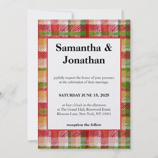 Wedding Tartan Simple Invitation (Front)