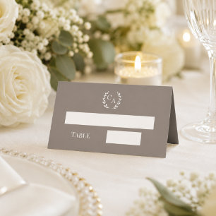 Wedding taupe ivory monogrammed wreath place card