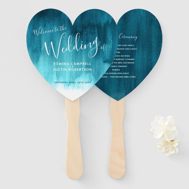 Wedding teal aqua modern tinted art program fans (Front and Back)