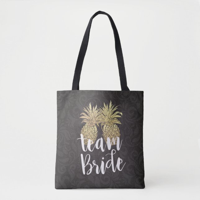 Wedding Team Bride Modern Gold Pineapple Couple Tote Bag (Front)