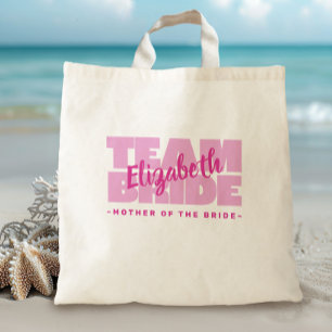 Wedding Team Mother Of the Bride Name Pink Retro Tote Bag