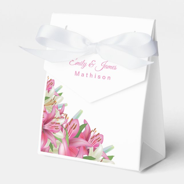 Wedding Temple Wedding Favour Boxes-Pink Lilies Favour Box (Front Side)