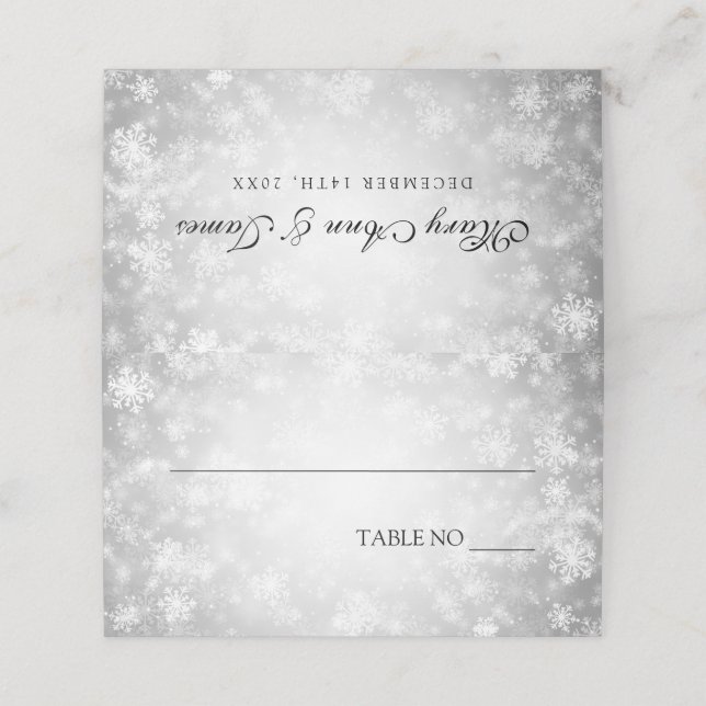 Wedding Tent Placecards Silver Winter Wonderland (Outside Unfolded)
