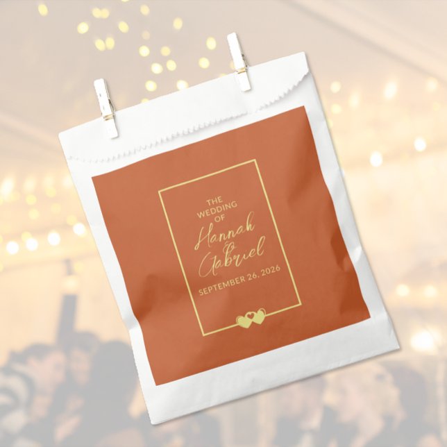 Wedding Terracotta Gold Favour Bags (The front of the Terracotta Gold wedding favor bag)