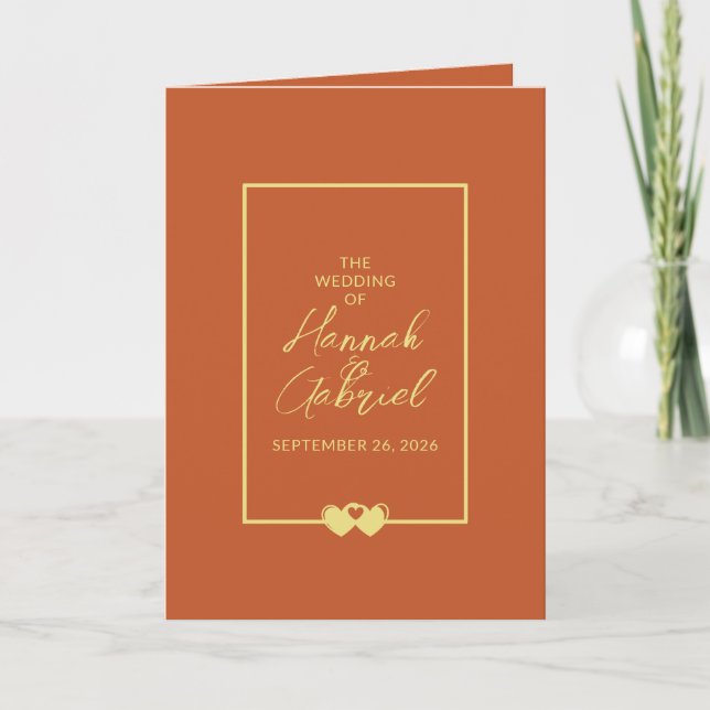 Wedding Terracotta Gold Folded Program Programme (Front)