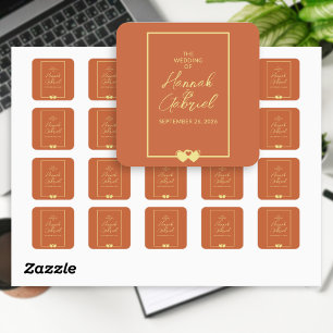 Wedding Terracotta Gold Square Sticker