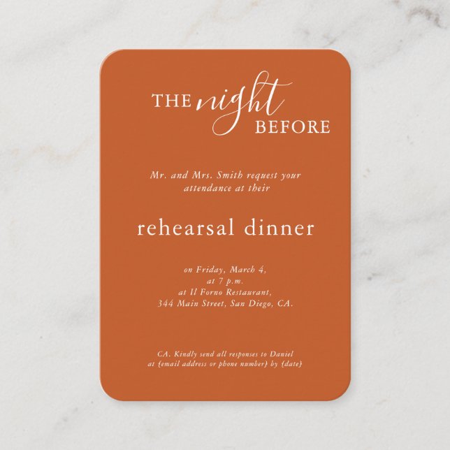 Wedding Terracotta Monogram Rehearsal Dinner Enclosure Card (Front)