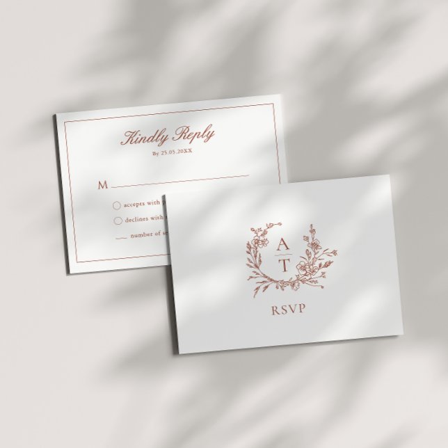 Wedding Terracotta Script Crest Monogram RSVP Card (Creator Uploaded)