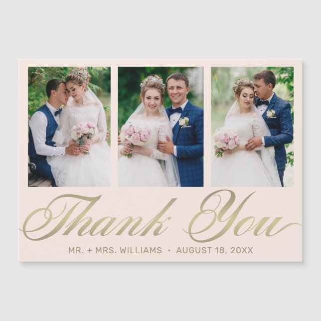 Wedding Thank You 3 Photo Collage Blush Gold (Front)