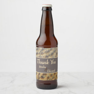 Wedding Thank You Animal Print Feather Guest Beer Bottle Label