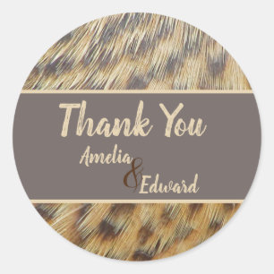 Wedding Thank You Animal Print Feather Guest Classic Round Sticker