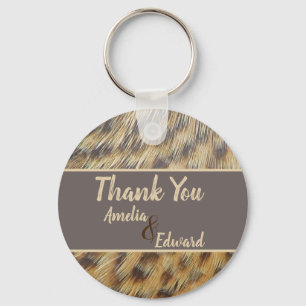 Wedding Thank You Animal Print Feather Guest Key Ring