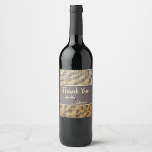 Wedding Thank You Animal Print Feather Guest Wine Label