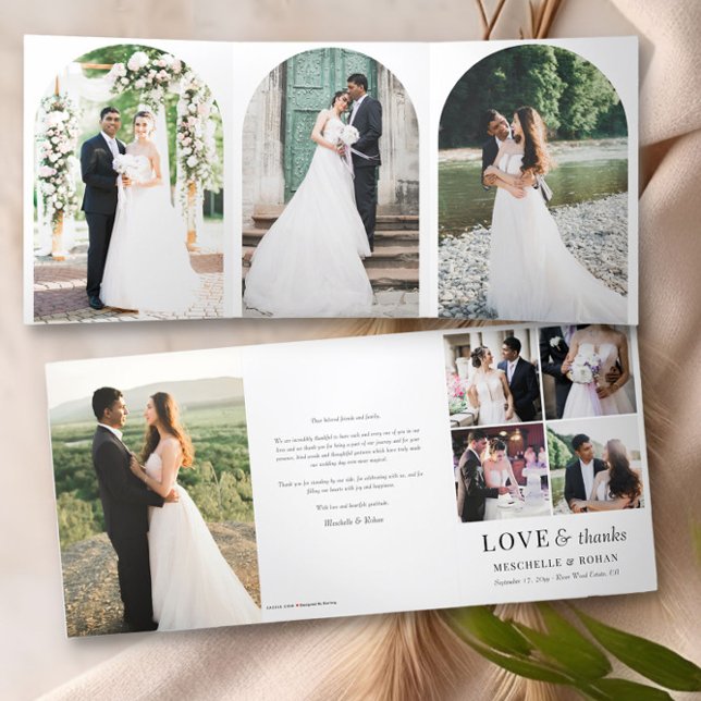 Wedding Thank You Arch Shaped Photo  Tri-Fold Card (Wedding photo thank you tri-fold card with arched pictures by Darling & May)