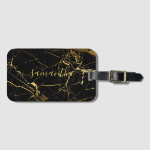Wedding Thank You Black Gold Marble Script Luggage Tag