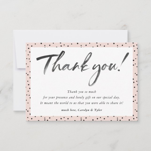 WEDDING THANK YOU black ink calligraphy blush pink Card (Front)