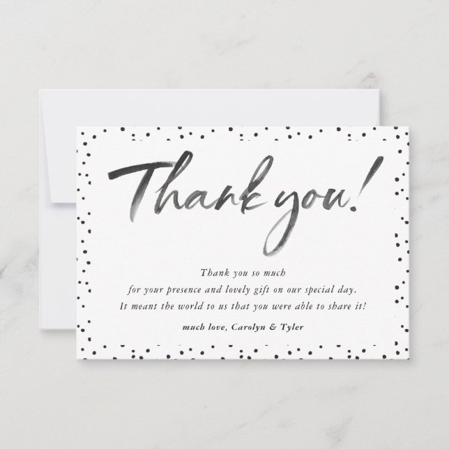WEDDING THANK YOU black ink calligraphy polka dot (Front)